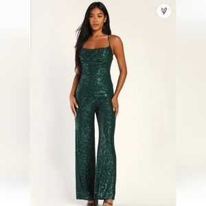 Lulu's Large Green Sequin Jumpsuit NWT